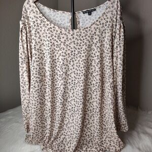 Adrianna Papell‎ Size 3X Womens Beige Black Floral Design 3/4 Sleeve Blouse